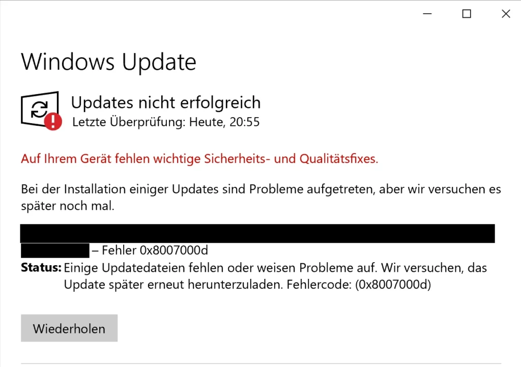 windows update schlaegt fehl haengt dauert ewig 0x8007000d