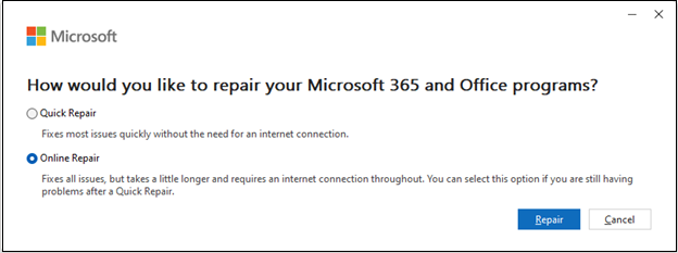 Office 365 Reparatur