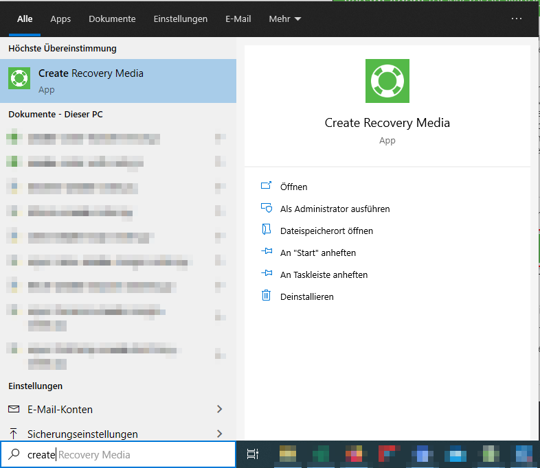 recovery media erstellen